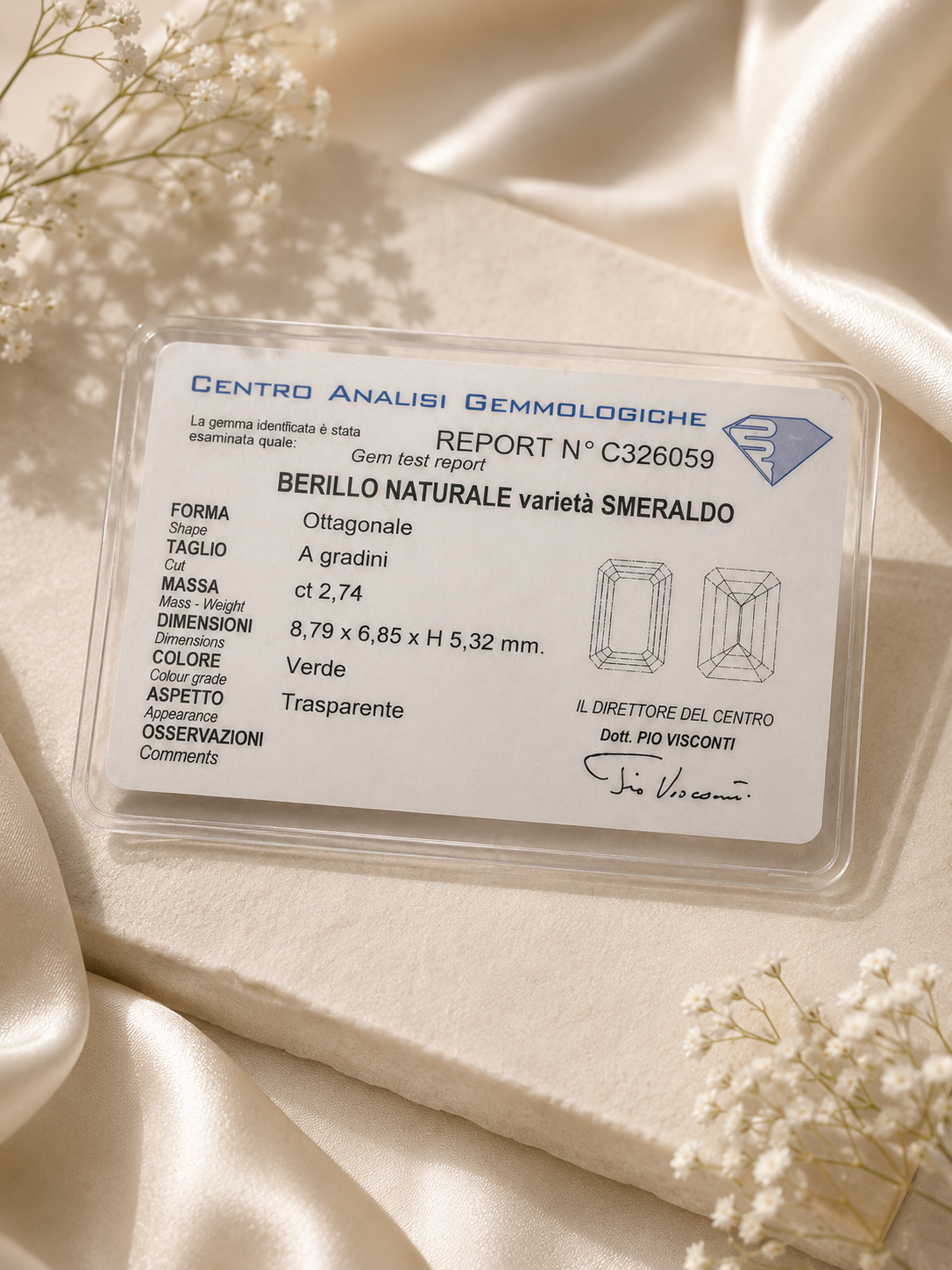 Anello smeraldo 2.70 ct con certificato e diamanti 1.08 G VS oro bianco 18kt