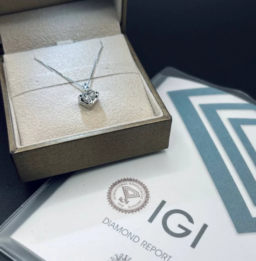 Collana necklace punto luce diamante 0,70ct G SI1 oro bianco 18kt white gold
