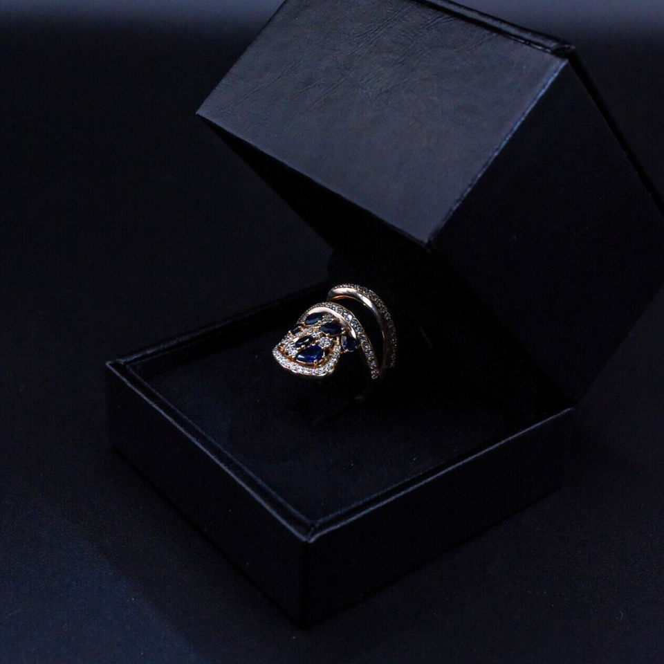 Anello zaffiri 1,15 ct diamanti 0.86 F VVS 12,3 gr oro rosa 18kt