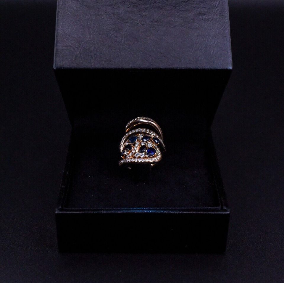 Anello zaffiri 1,15 ct diamanti 0.86 F VVS 12,3 gr oro rosa 18kt