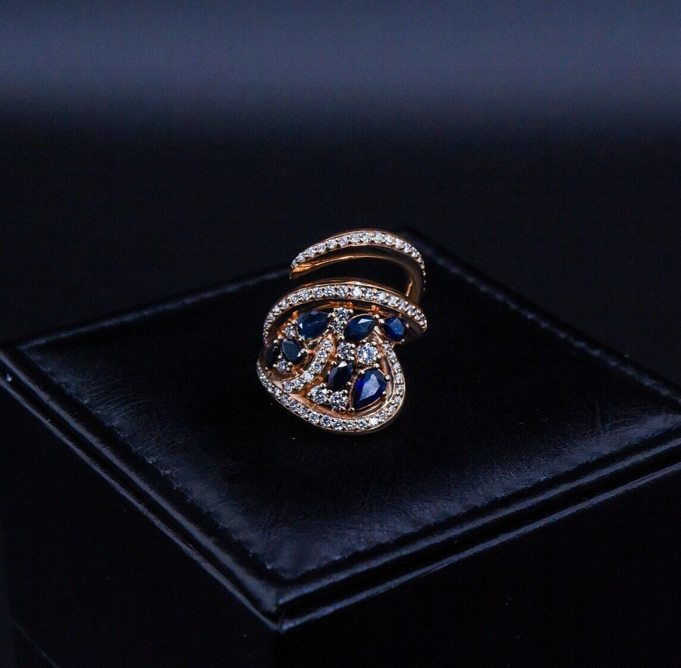 Anello zaffiri 1,15 ct diamanti 0.86 F VVS 12,3 gr oro rosa 18kt