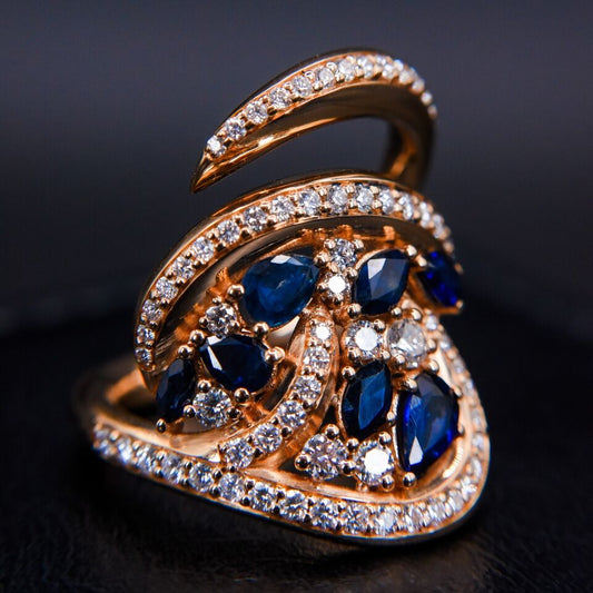 Anello zaffiri 1,15 ct diamanti 0.86 F VVS 12,3 gr oro rosa 18kt